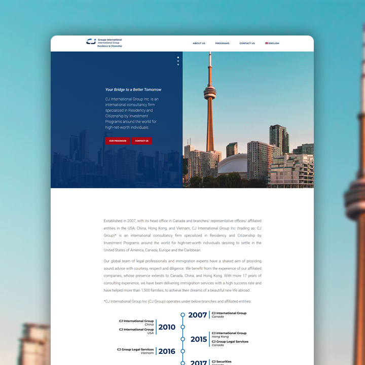 CJ International Group Inc. - Site web corporatif sur plateforme WordPress