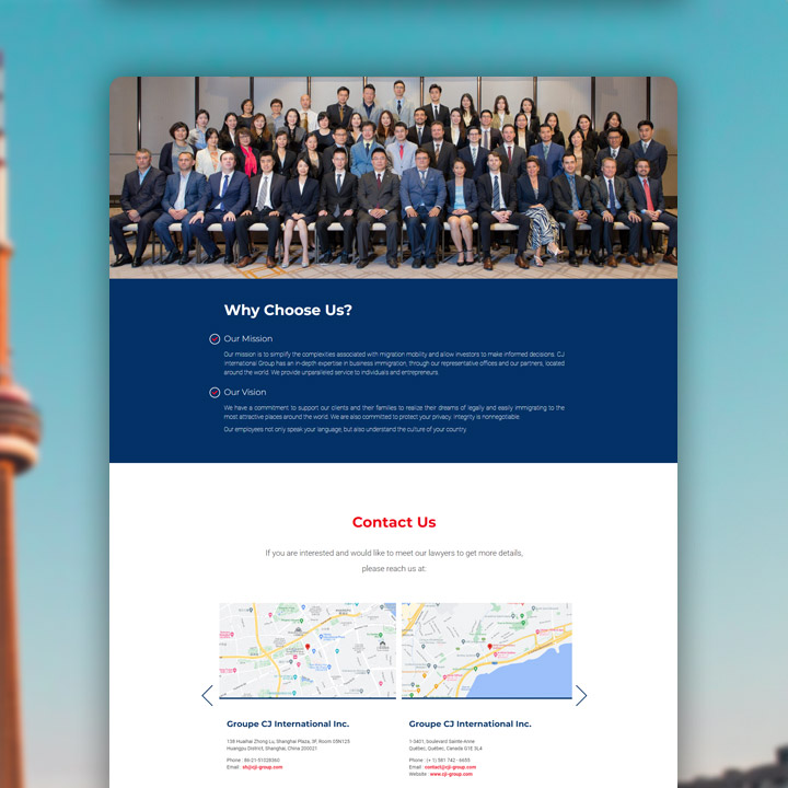 CJ International Group Inc. - Site web corporatif sur plateforme WordPress